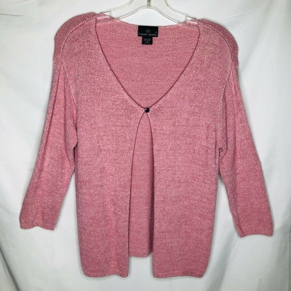 Casual Studio Small Women Pink Cardigan Open Front 3/4 Sleeve Topper Button Top - Picture 2 of 8